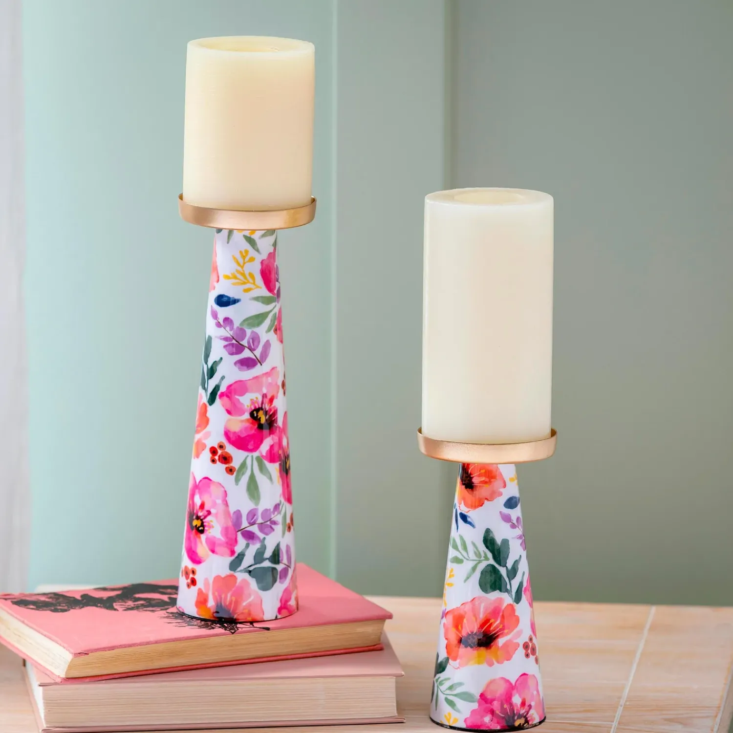 Plow & Hearth Decorative Accents|Candles & Lanterns>Pastels of Nature Metal Candle Holder Set