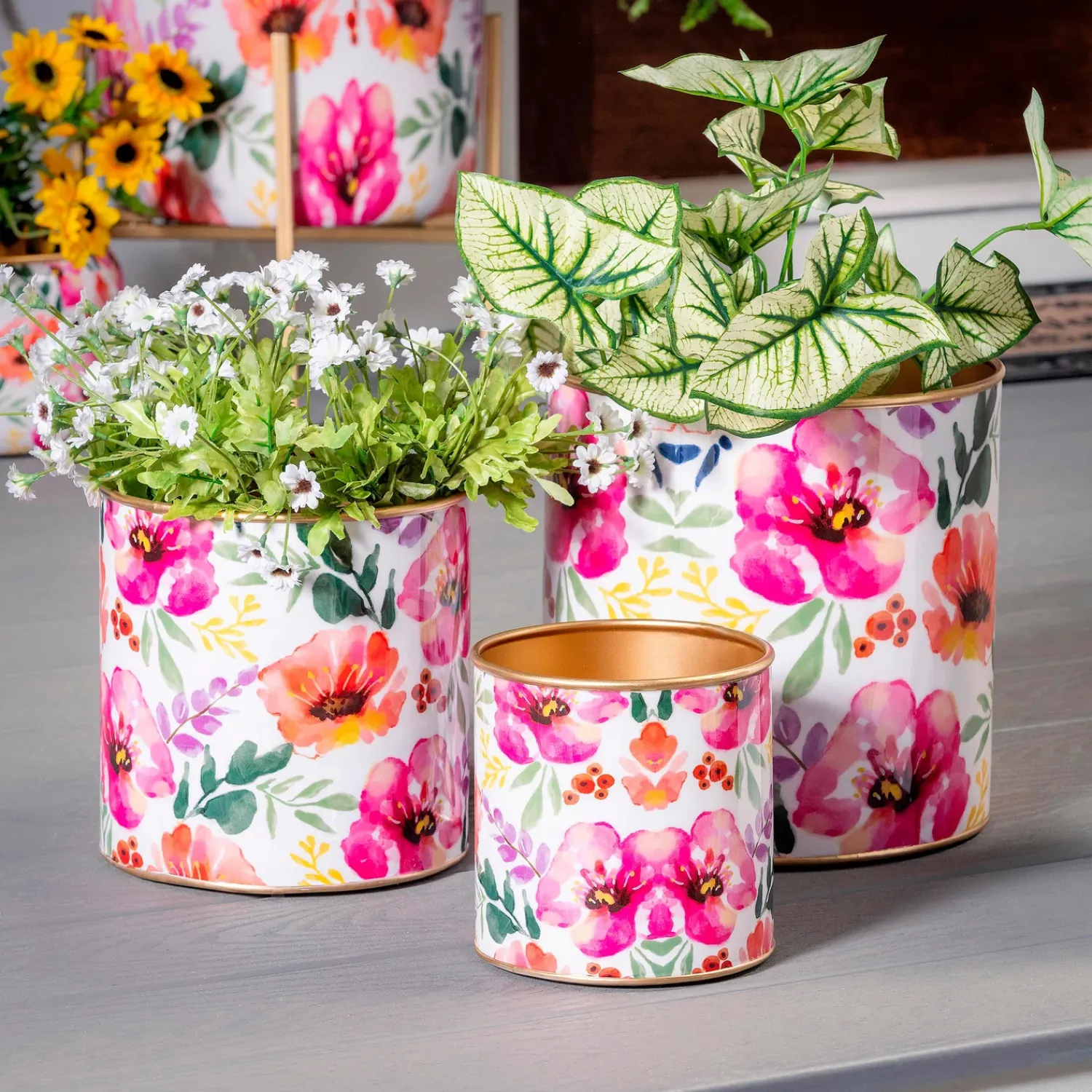 Plow & Hearth Planters & Plant Stands>Pastels of Nature Metal Planters, Set of 3