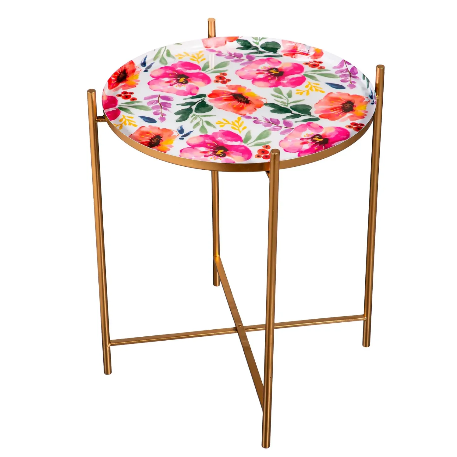 Plow & Hearth Accent Tables|Outdoor Side Tables>Pastels of Nature Printed Pink Metal Side table