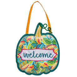 Plow & Hearth Fabric Door Hangers>Patterned Jacobean Floral Pumpkin Door Décor