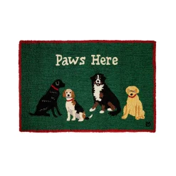 Plow & Hearth Pet Products|Hearth Rugs>Paws Here Green Hand-Hooked Wool Rug, 24" x 36"
