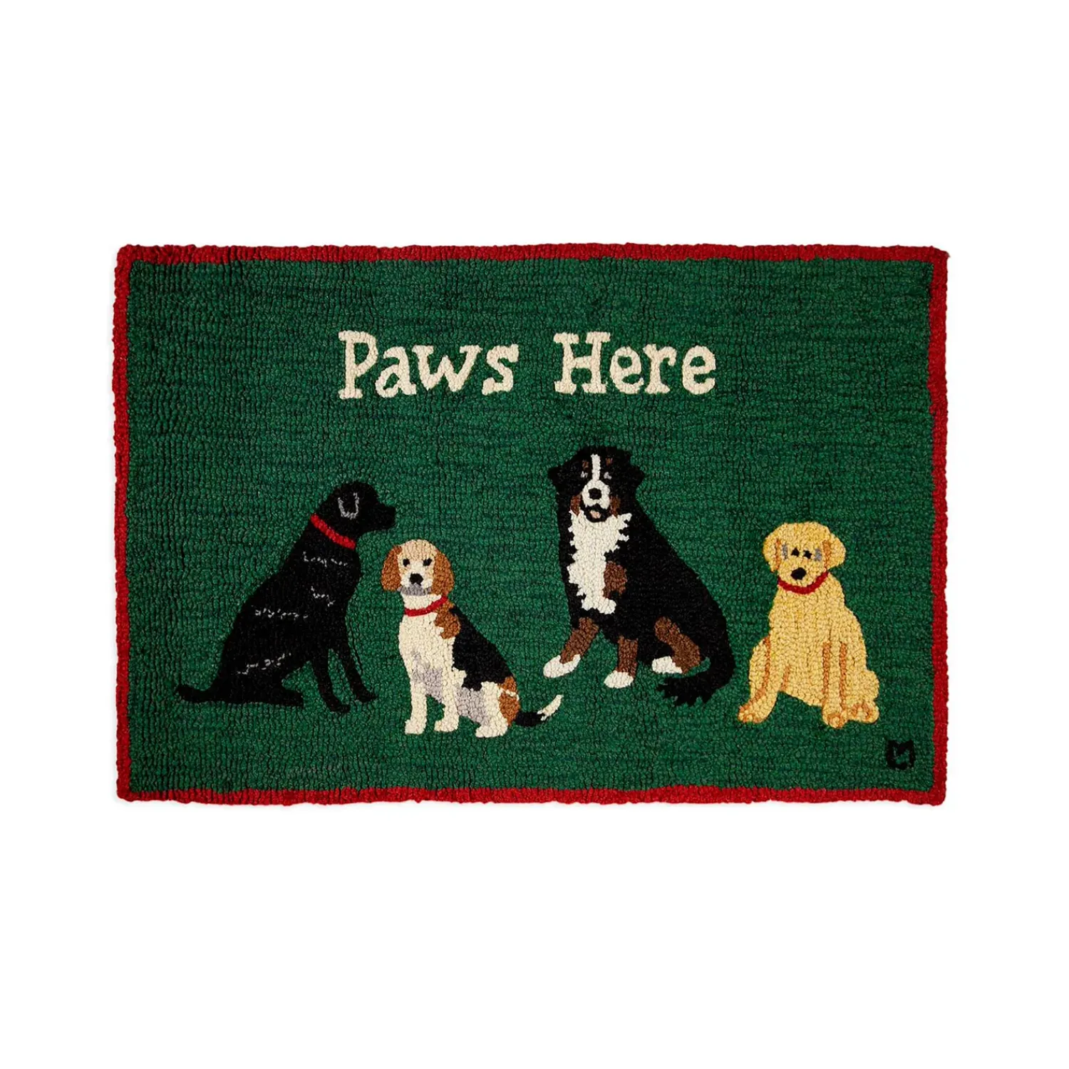 Plow & Hearth Pet Products|Hearth Rugs>Paws Here Green Hand-Hooked Wool Rug, 24" x 36"