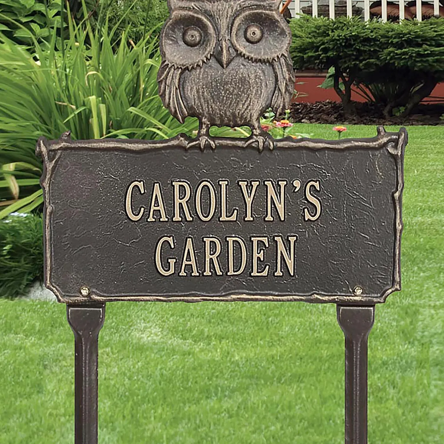 Plow & Hearth Garden Stakes>Personalized Cast Aluminum Owl Sign Bronze