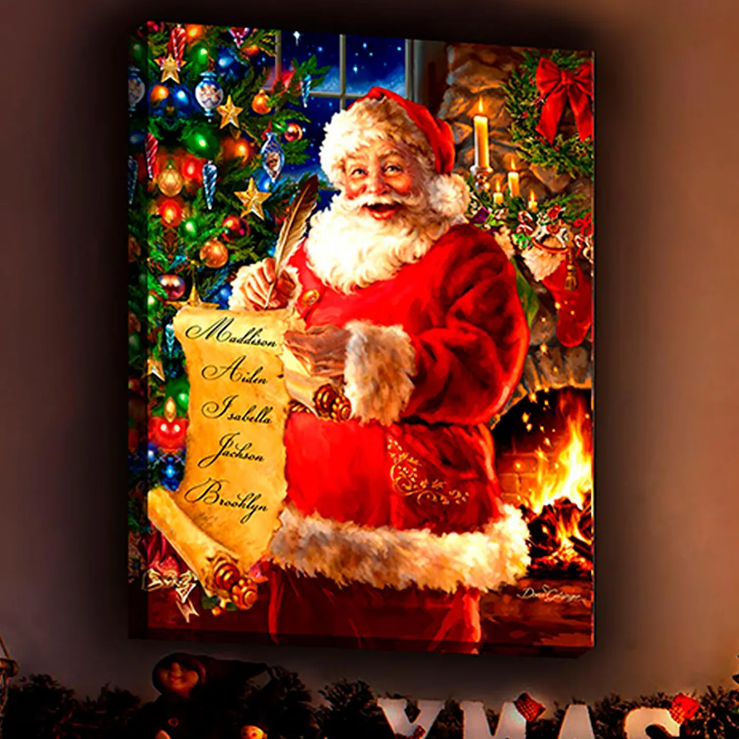 Plow & Hearth Wall Art|Lighted Accents>Personalized Illuminated Santa's List Wall Art Canvas