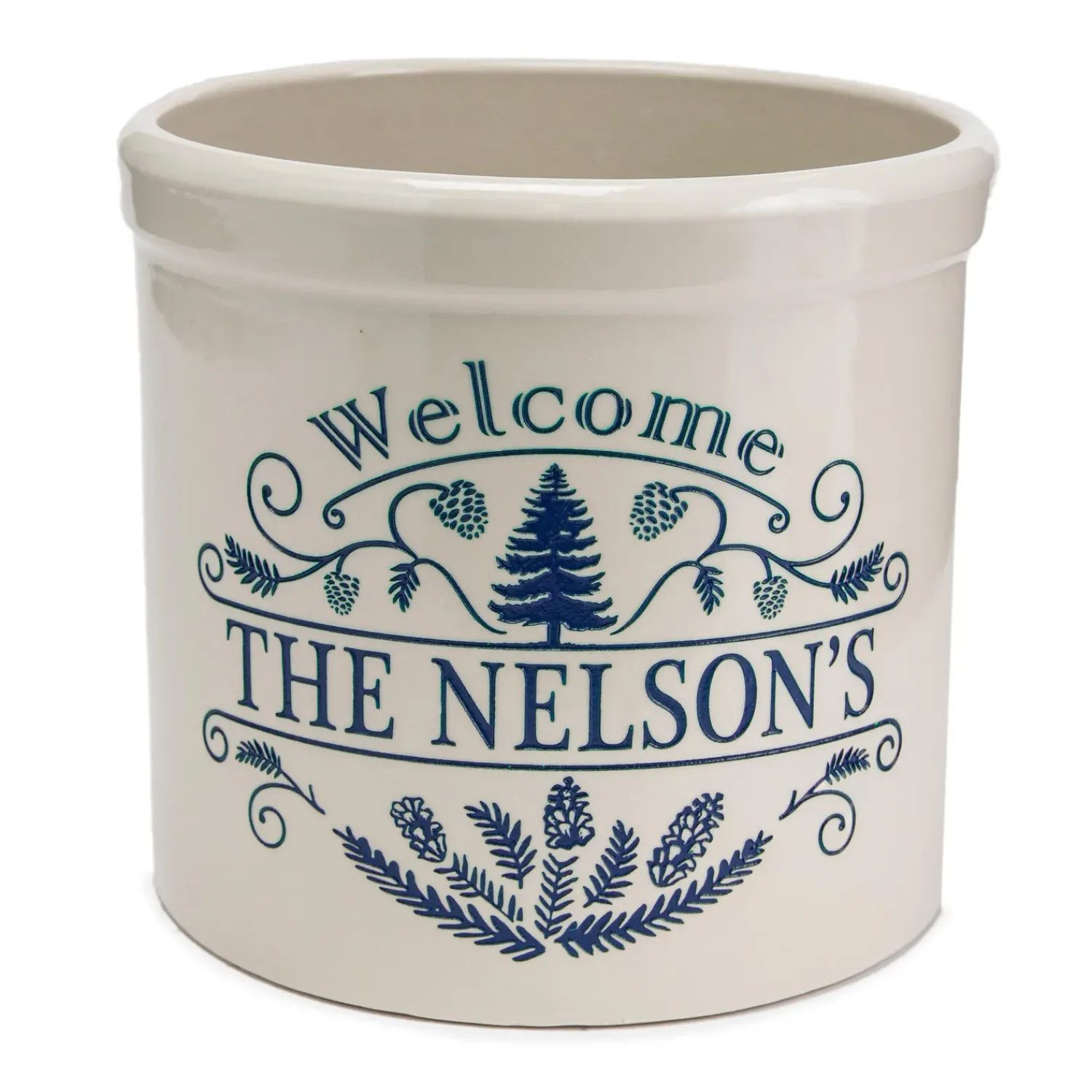Plow & Hearth Planters & Plant Stands>Personalized Pine Welcome Stoneware Crock