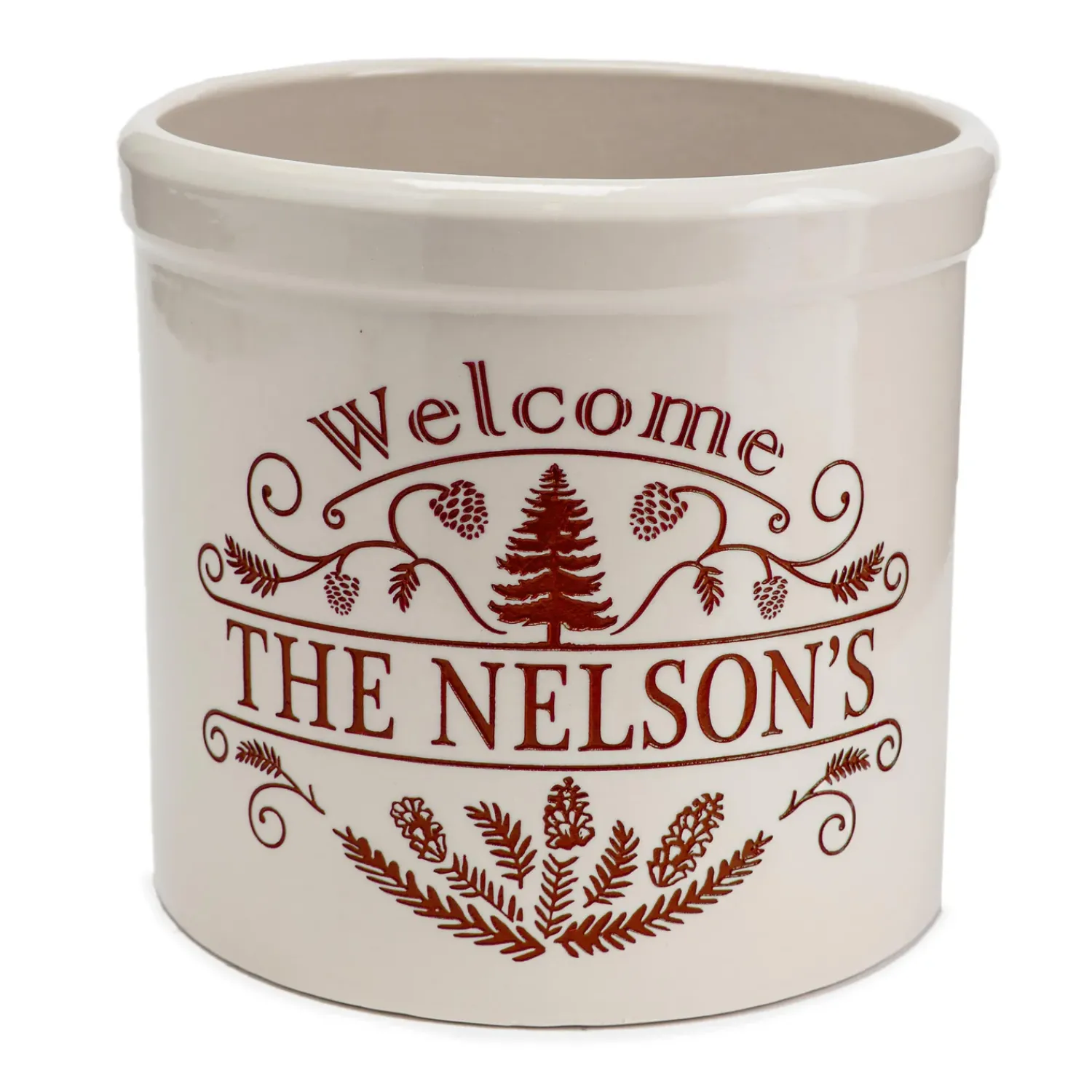 Plow & Hearth Planters & Plant Stands>Personalized Pine Welcome Stoneware Crock
