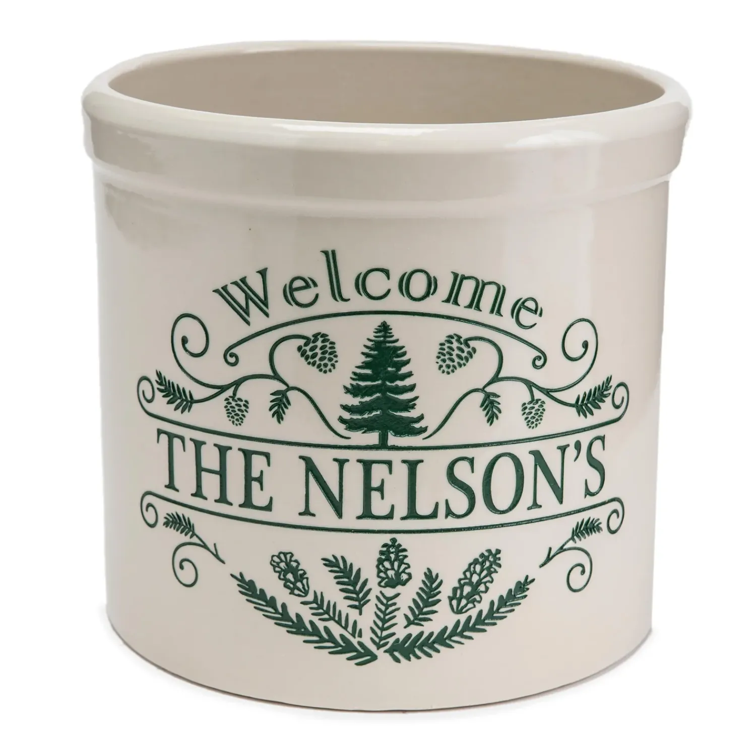 Plow & Hearth Planters & Plant Stands>Personalized Pine Welcome Stoneware Crock