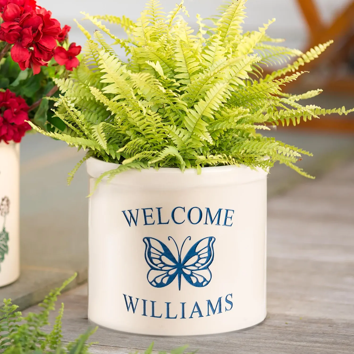 Plow & Hearth Planters & Plant Stands>Personalized Stoneware Welcome Crock with Butterfly
