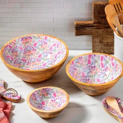 Plow & Hearth Plates & Platters|Serveware>Petal Paradise Wood Bowl Set