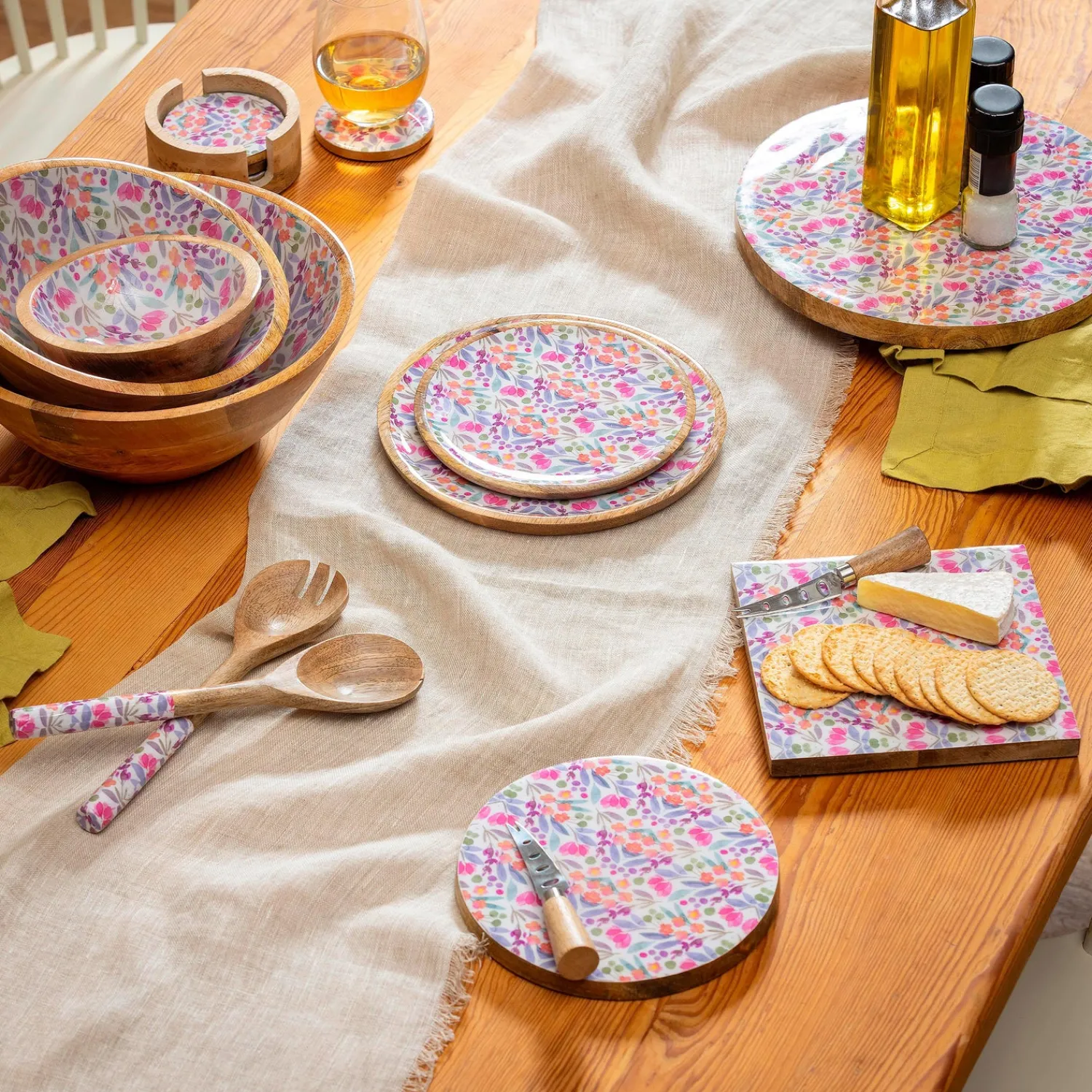 Plow & Hearth Plates & Platters|Serveware>Petal Paradise Wood Bowl Set