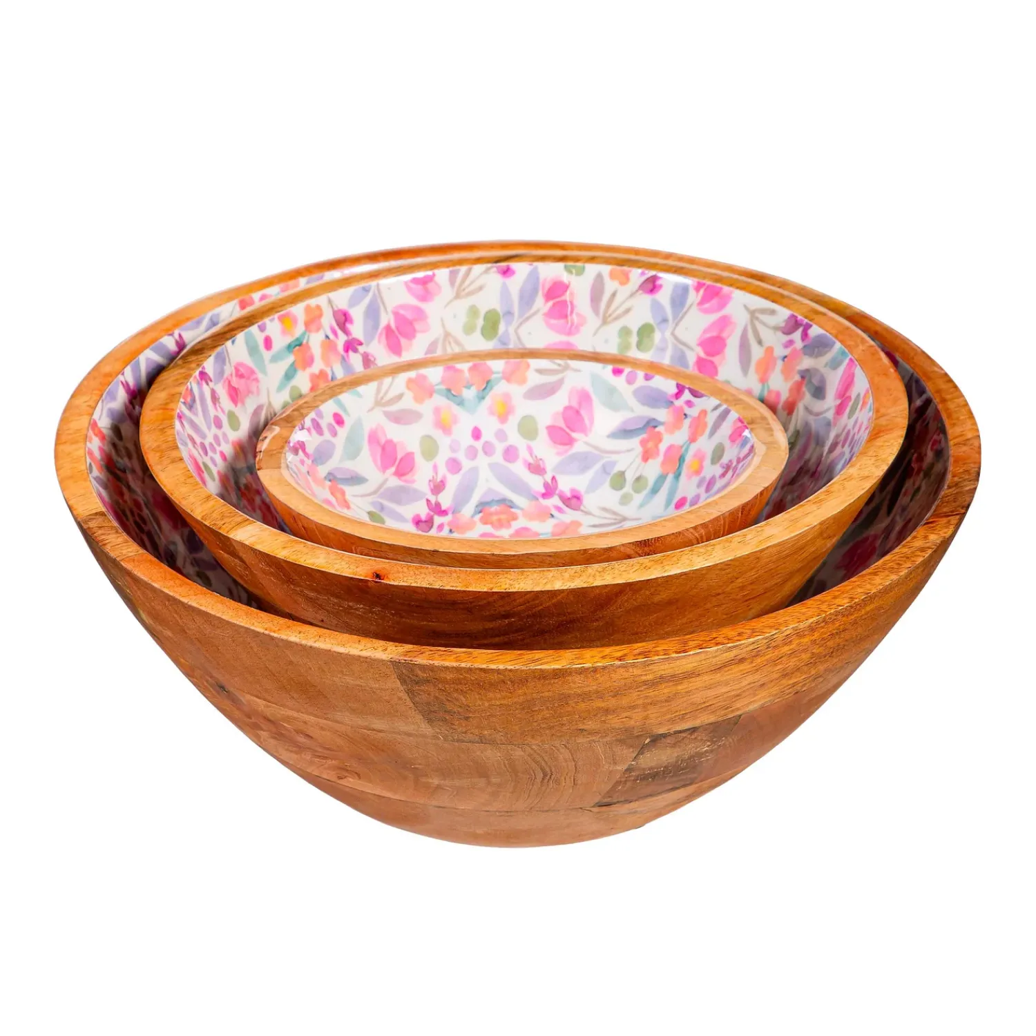 Plow & Hearth Plates & Platters|Serveware>Petal Paradise Wood Bowl Set
