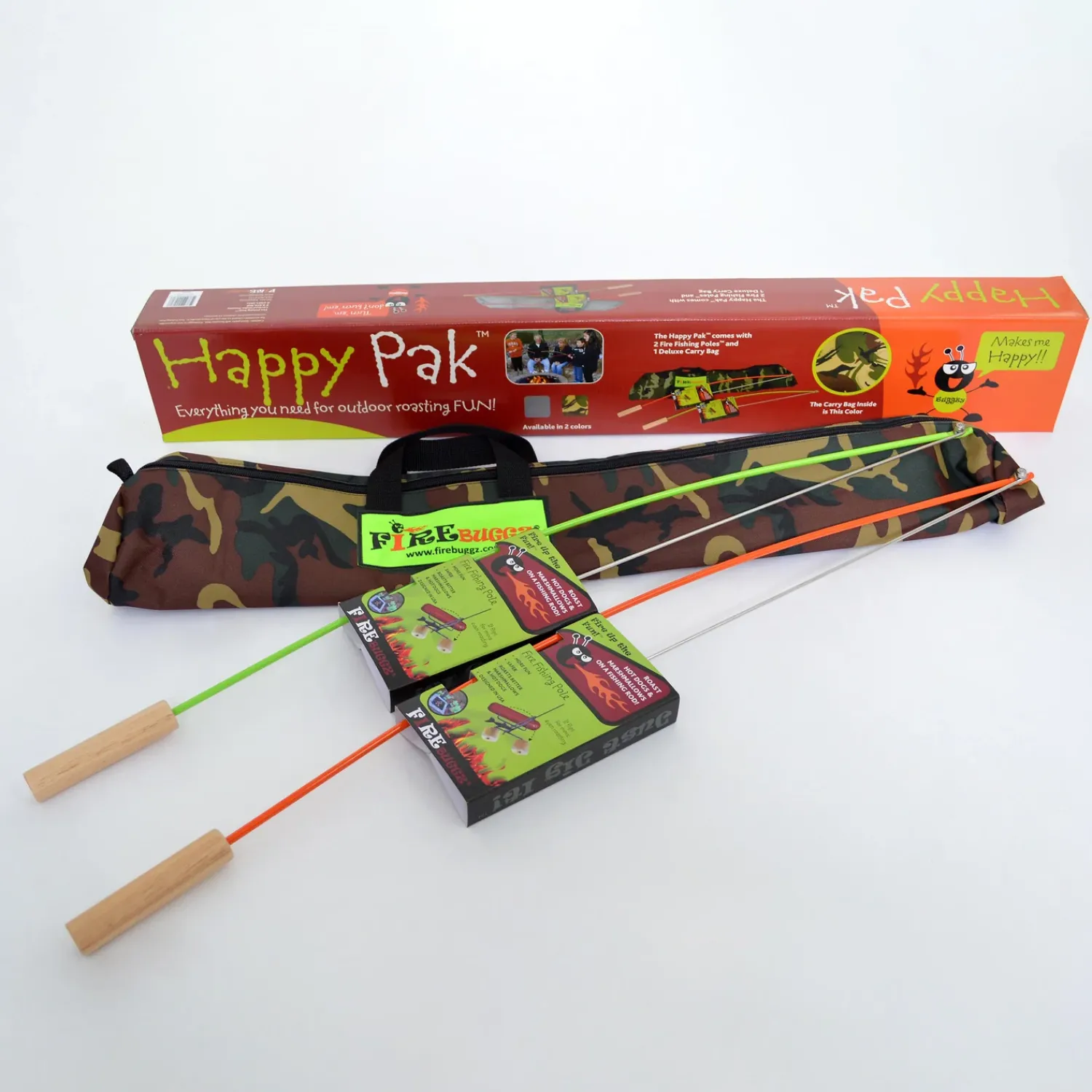 Plow & Hearth Fire Pits|Fire Pits>3-Piece Campfire Cooking Fishing Rod Roasters with Bag Set Camo