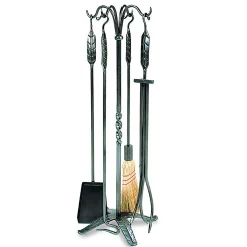 Plow & Hearth Fireplace Tool Sets>5-Piece Fireplace Tool Set with Leaf Handles Graphite