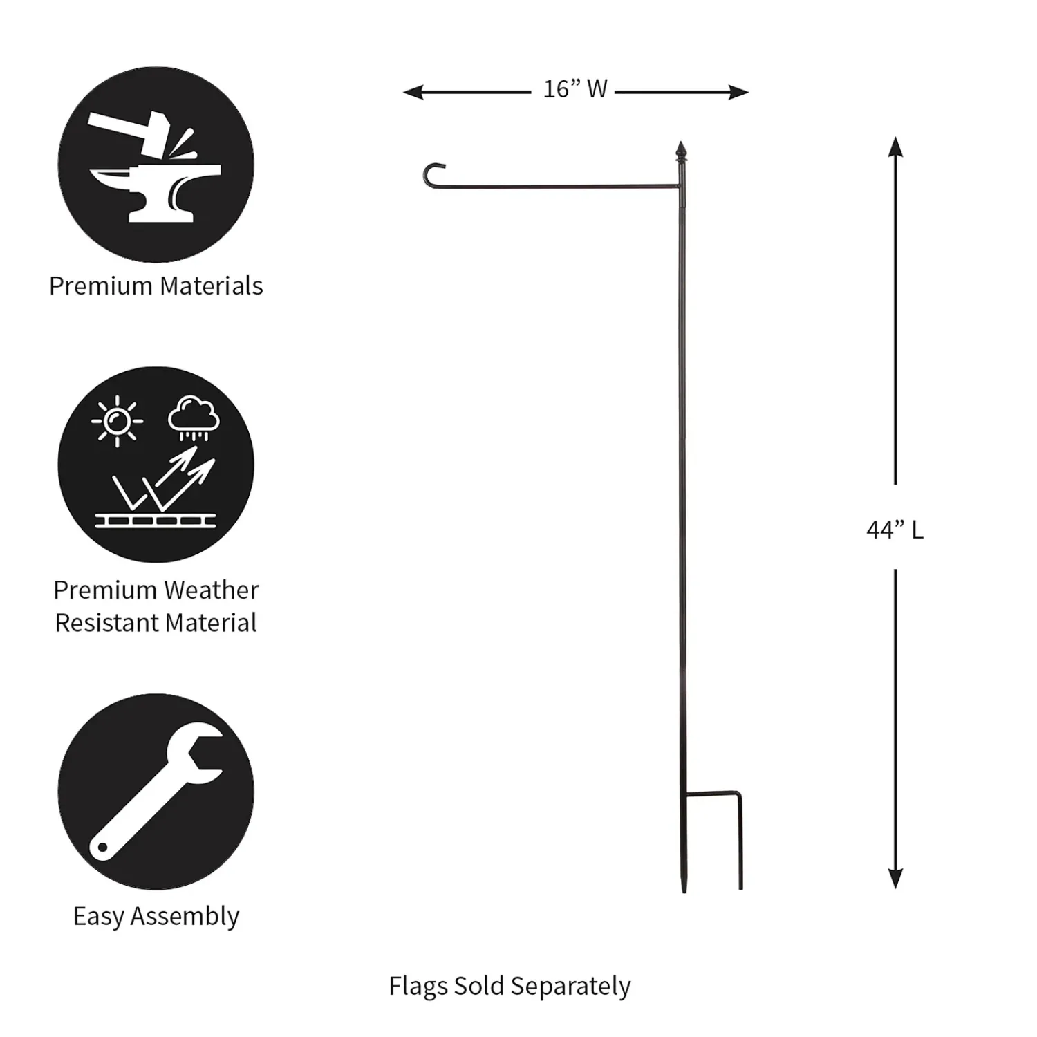 Plow & Hearth Flag Accessories>4-Piece Garden Flag Stand with Finial