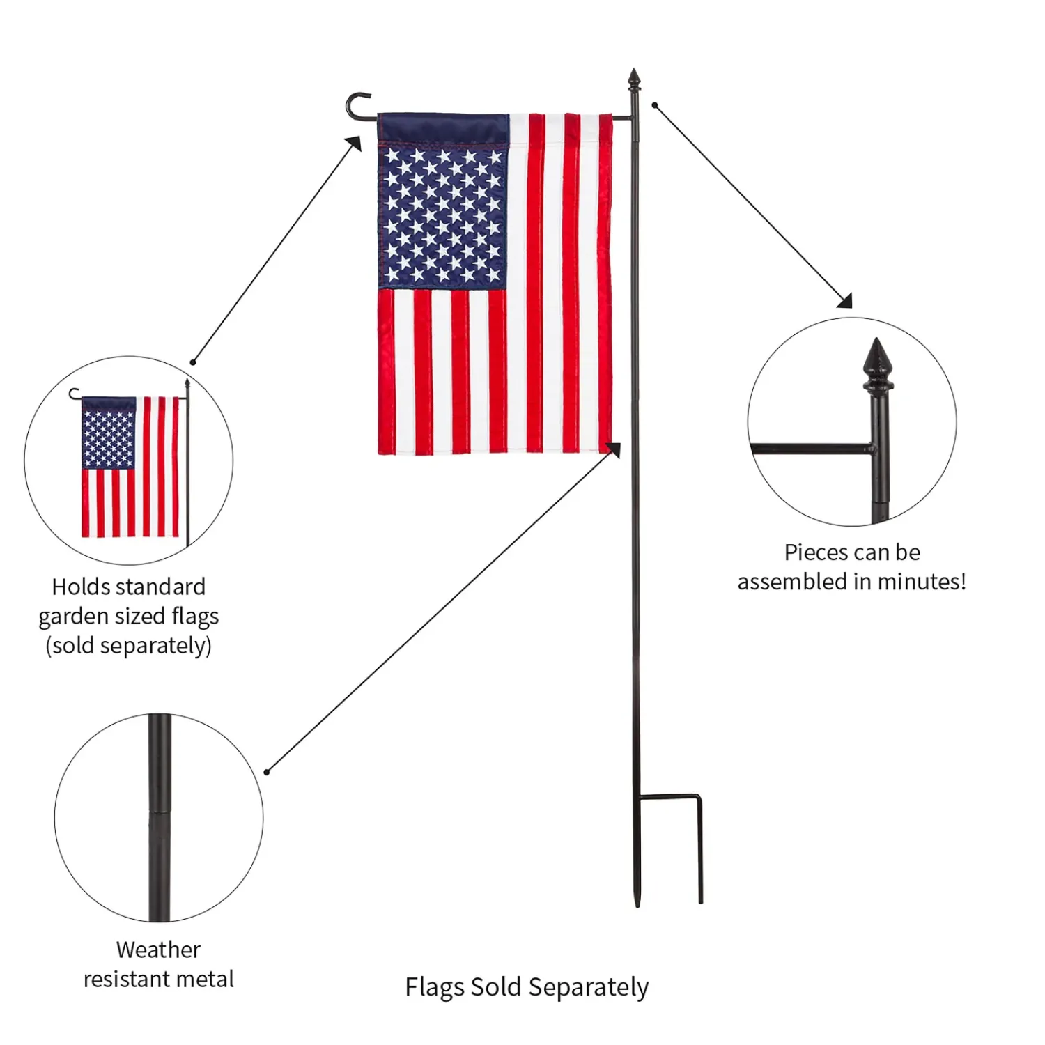 Plow & Hearth Flag Accessories>4-Piece Garden Flag Stand with Finial