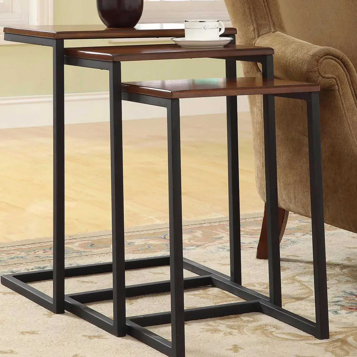 Plow & Hearth Accent Tables>3-Piece Industrial Style Rectangular Metal and Wood Nesting Tables