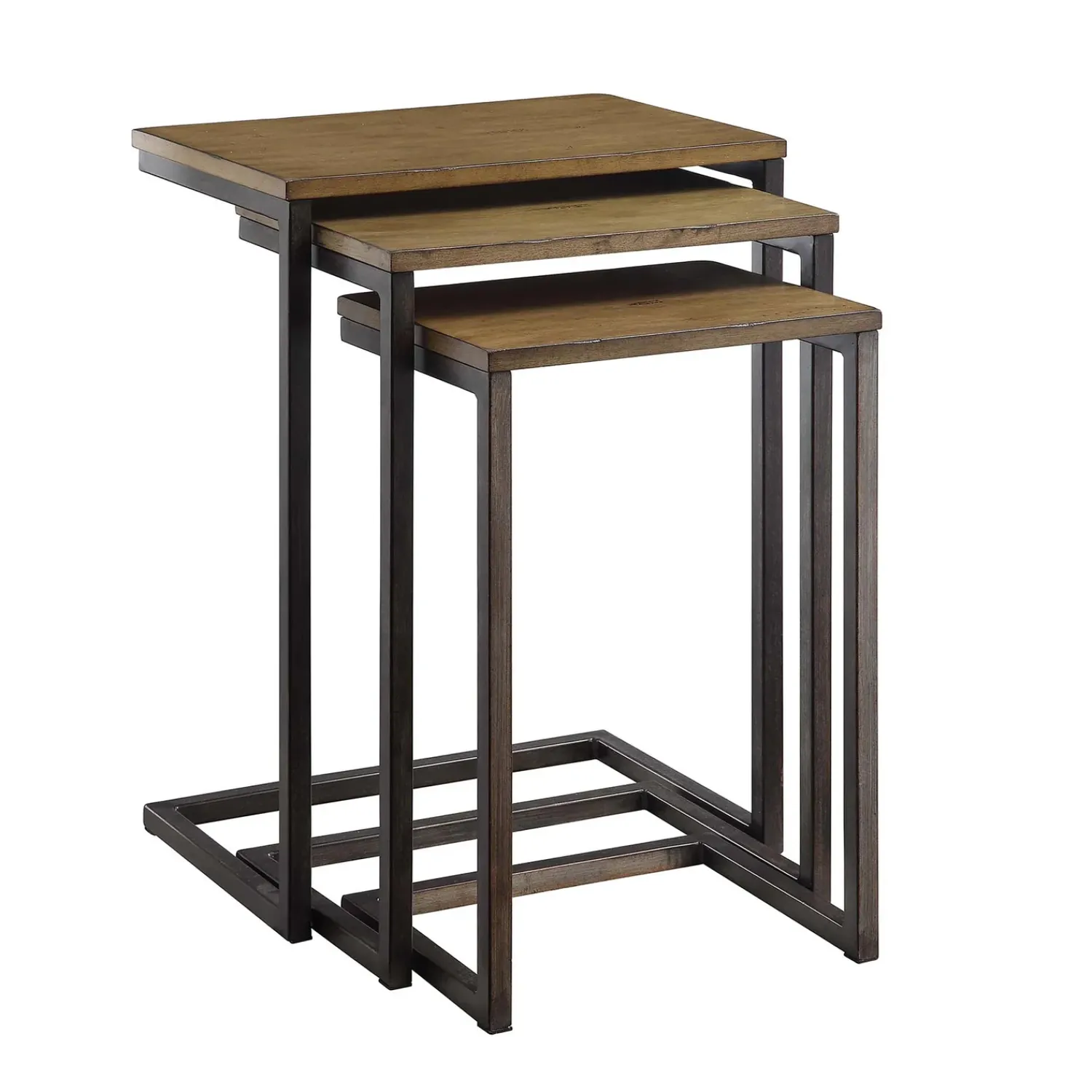 Plow & Hearth Accent Tables>3-Piece Industrial Style Rectangular Metal and Wood Nesting Tables