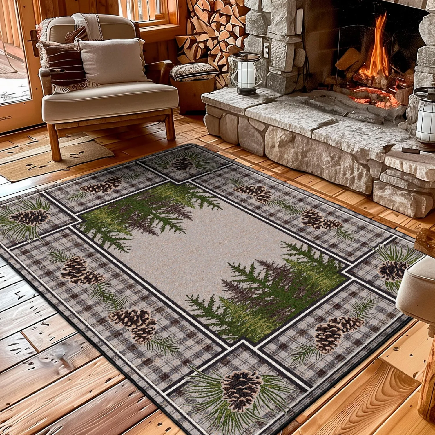 Plow & Hearth Area Rugs>Pine Cone Valley Plaid Rug, 4' x 5'
