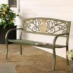 Plow & Hearth Outdoor Benches>Pineapple Metal Garden Bench Verdigris