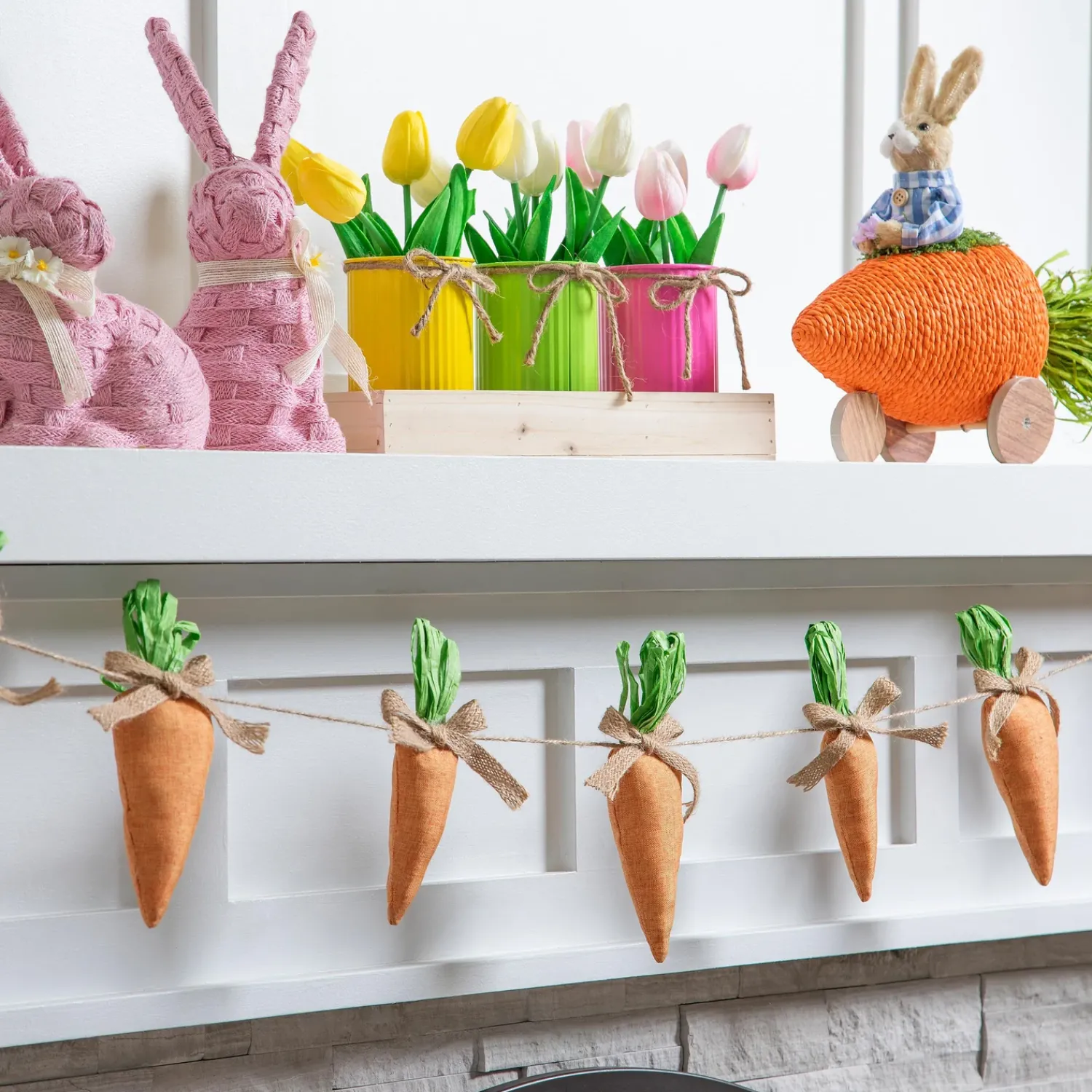 Plow & Hearth Decorative Accents>Pink Bunny with Artificial Table Decor Set