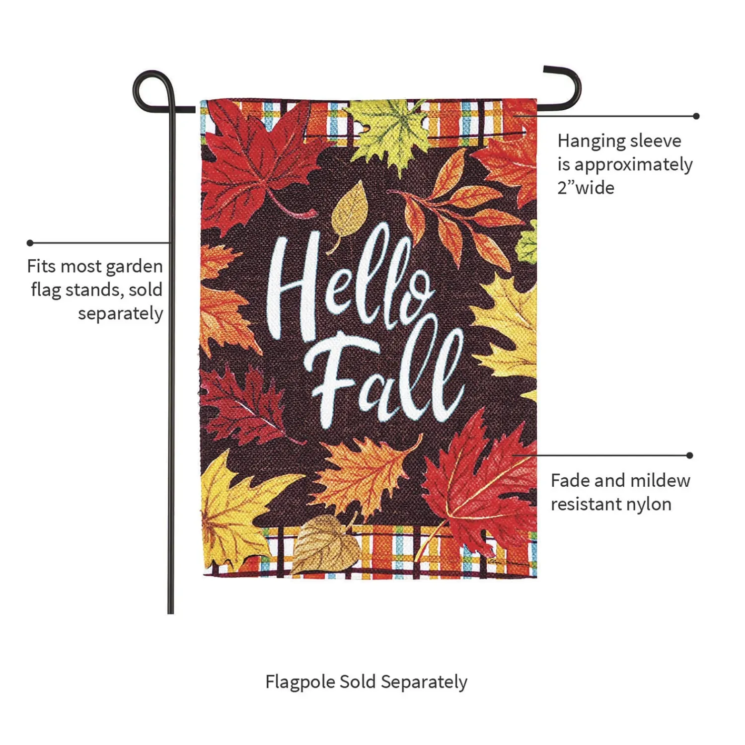 Plow & Hearth Garden Flags>Plaid Hello Fall Garden Textured Suede
