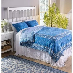 Plow & Hearth Quilts & Bedspreads>Porcelain Rose Blue Floral Reversible Bedding, King Duvet