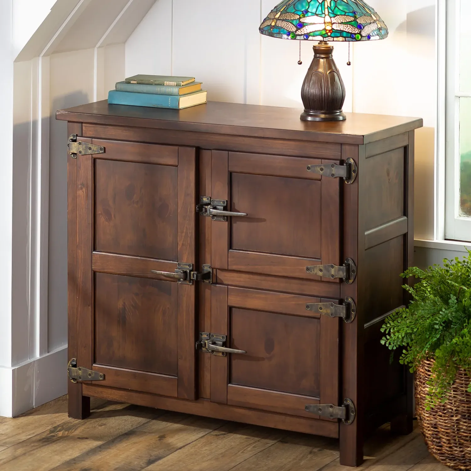 Plow & Hearth Desks & Console Tables|Chests & Storage Cabinets>Portland Ice Box Wood Console Table with Replica Hardware Walnut