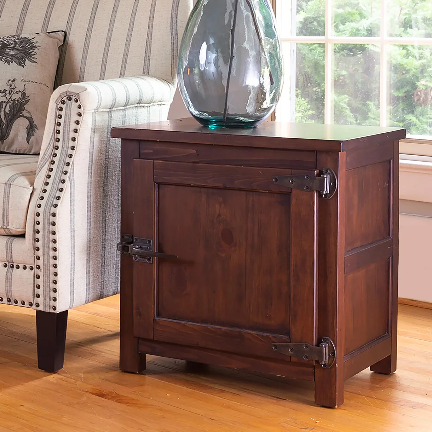 Plow & Hearth Accent Tables>Portland Ice Box Wood Storage Side Table with Replica Hardware Walnut