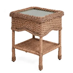 Plow & Hearth Accent Tables|Outdoor Side Tables>Prospect Hill Wicker End Table with Glass Tabletop Driftwood