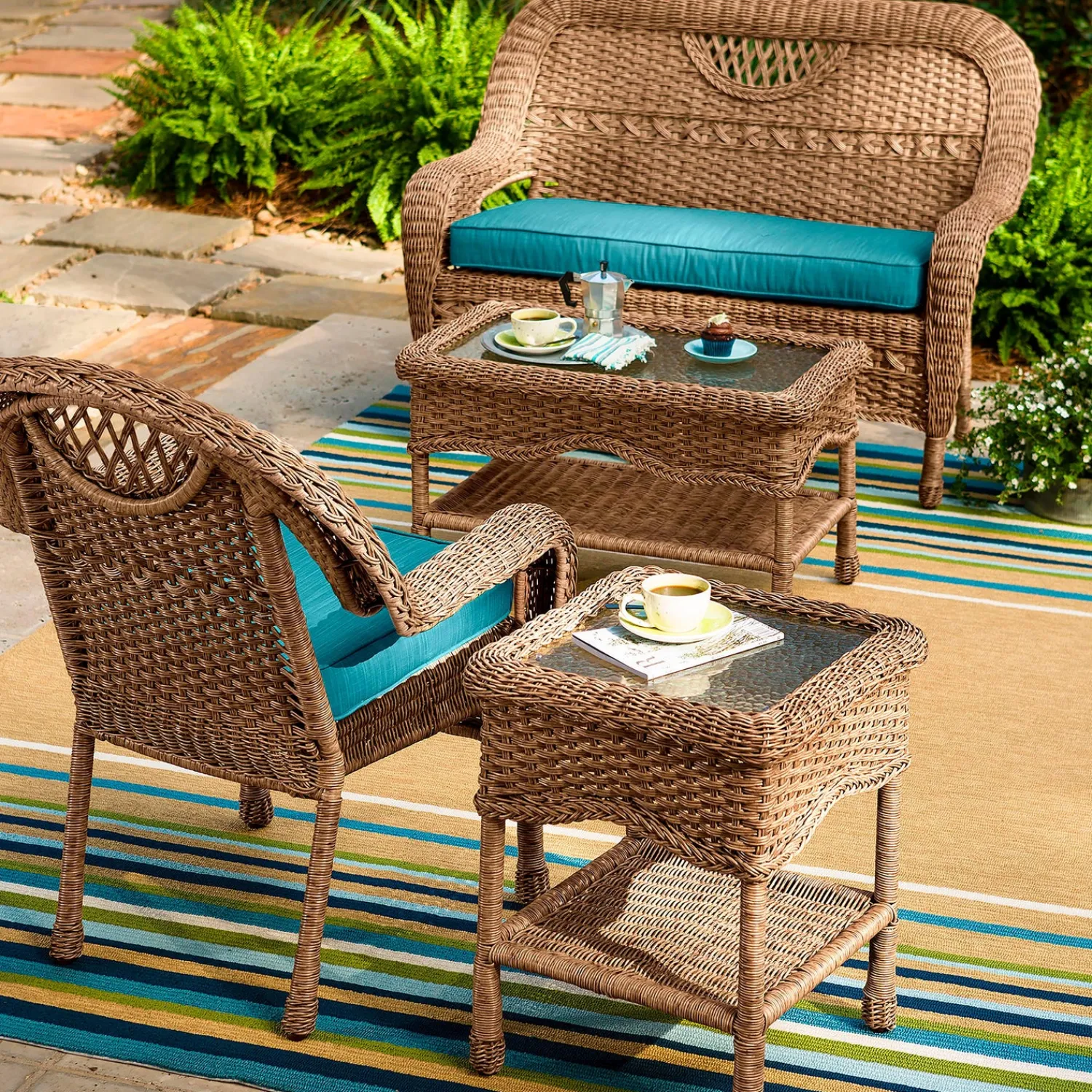 Plow & Hearth Accent Tables|Outdoor Side Tables>Prospect Hill Wicker End Table with Glass Tabletop Driftwood