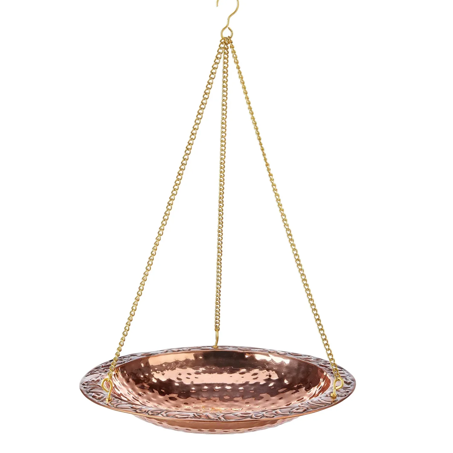 Plow & Hearth Birdbaths>Pure Copper Hanging Birdbath on 17" Long Brass Chain with Hook