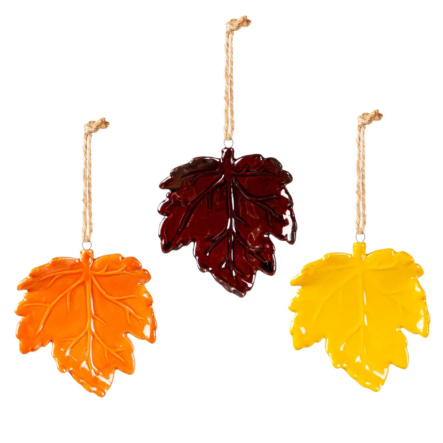 Plow & Hearth Decorative Accents>4" Ceramic Hanging Décor Set, Leaf