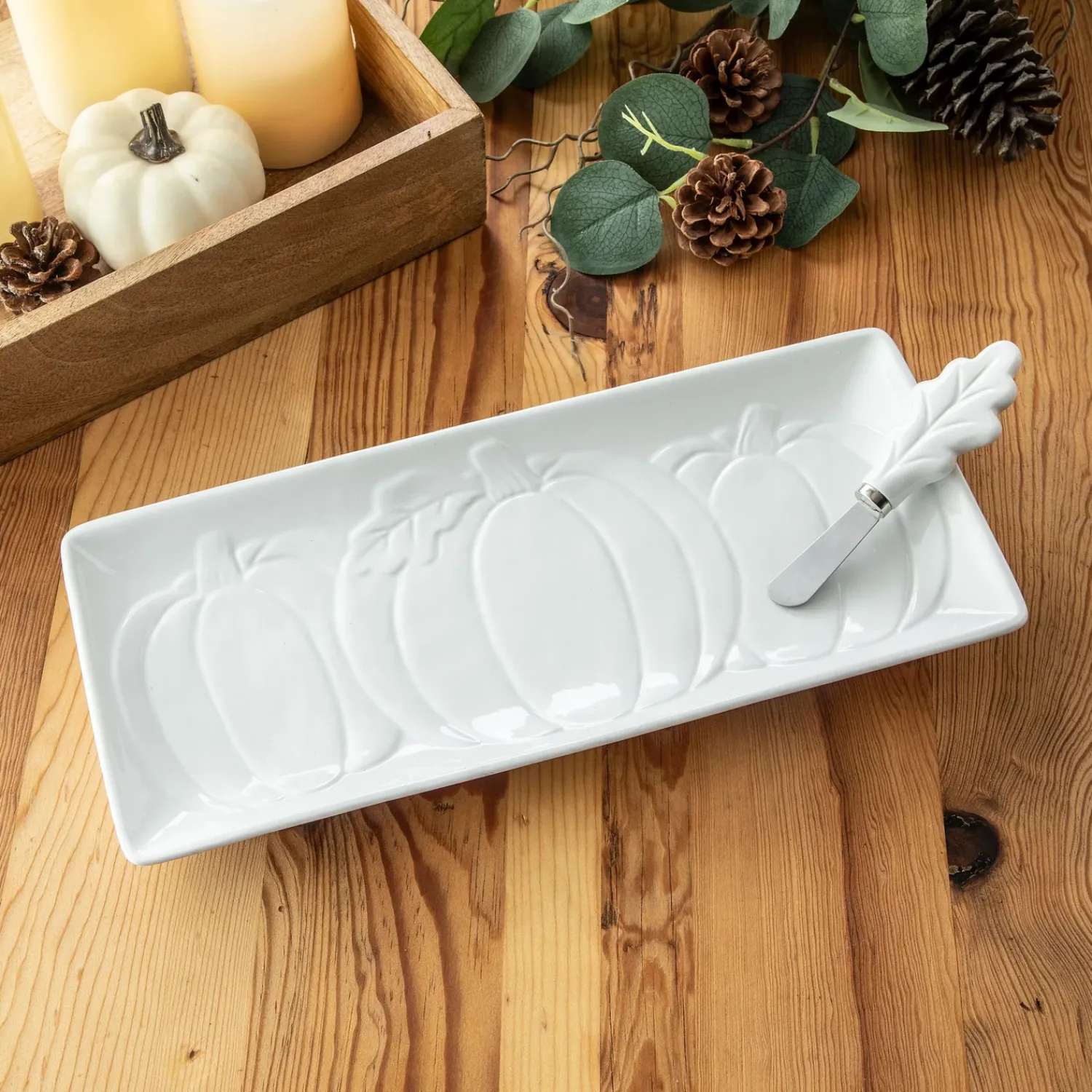 Plow & Hearth Serveware>14" Ceramic Serving Tray & Spreader, Forest Finds