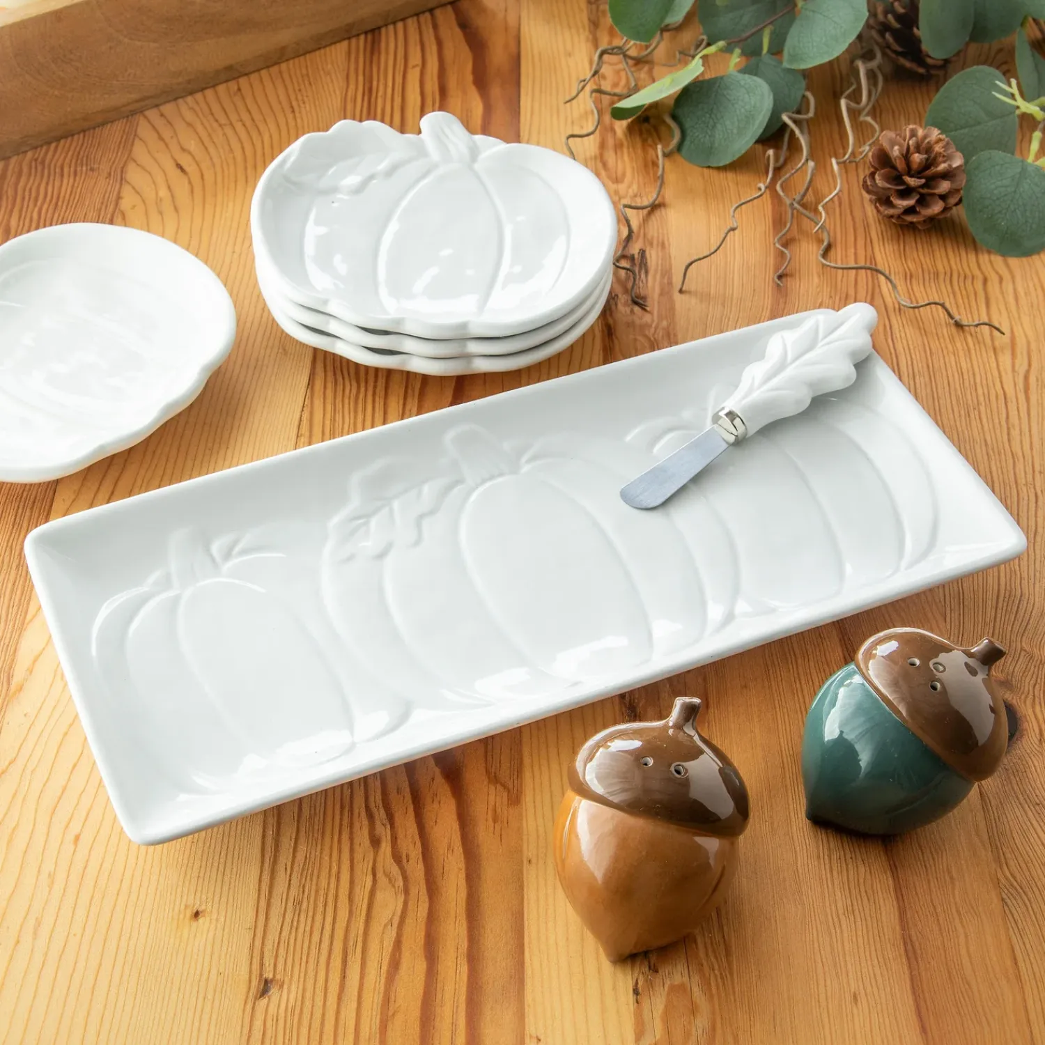 Plow & Hearth Serveware>14" Ceramic Serving Tray & Spreader, Forest Finds