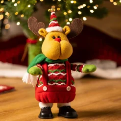 Plow & Hearth Decorative Accents>13.5" Fabric Reindeer with Poseable Arms, Motion, & Music Table Décor