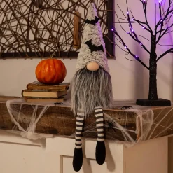 Plow & Hearth Decorative Accents>23" Fabric Sitting Gnome with Bat Hat and Striped Socks Table Décor