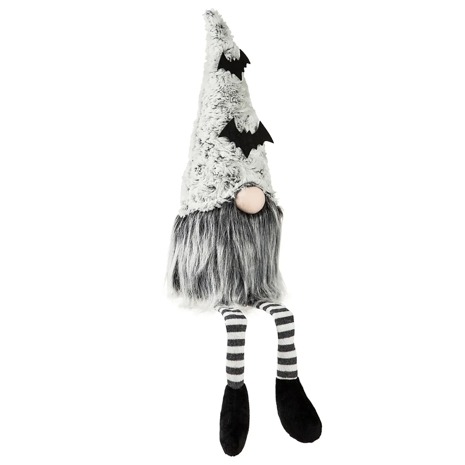 Plow & Hearth Decorative Accents>23" Fabric Sitting Gnome with Bat Hat and Striped Socks Table Décor