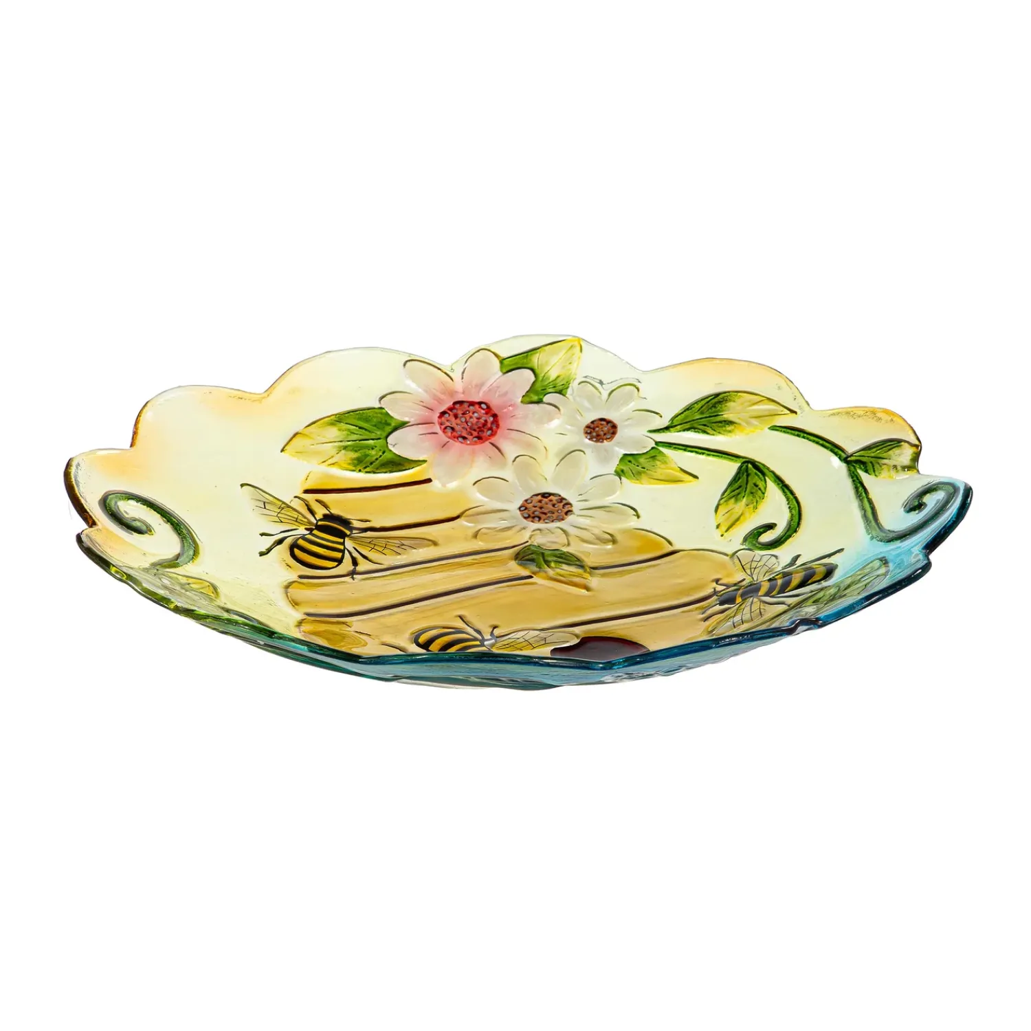 Plow & Hearth Birdbaths>18" Glass Bird Bath, Floral Beehouse