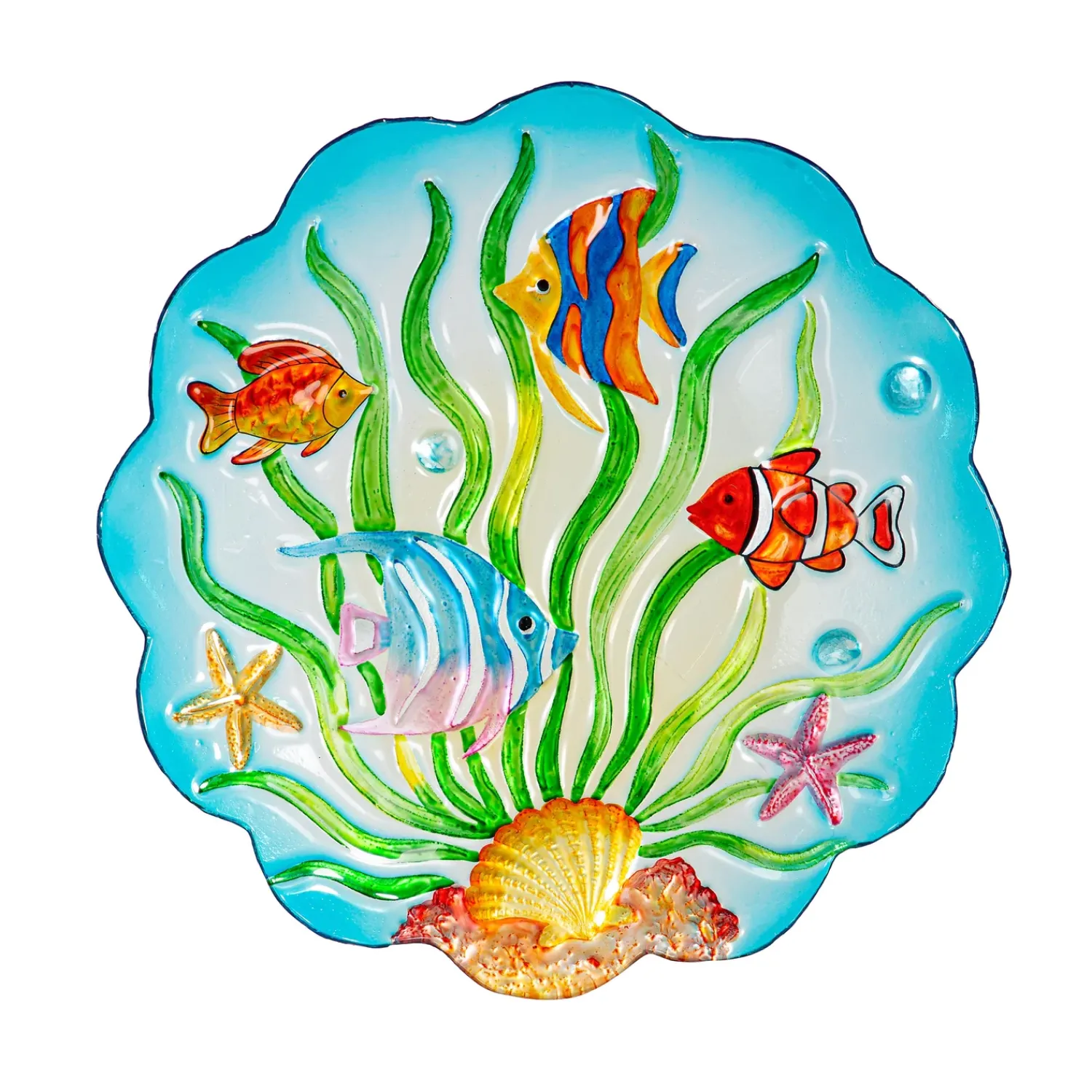 Plow & Hearth Birdbaths>18" Glass Bird Bath, Sea Life