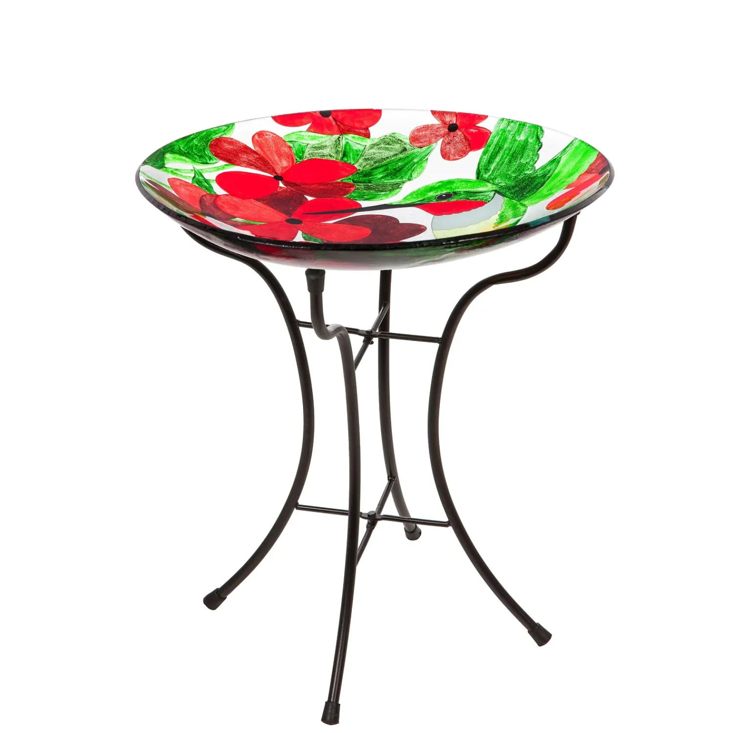 Plow & Hearth Birdbaths>16" Glass bird bath w/ Stand, Hummingbird