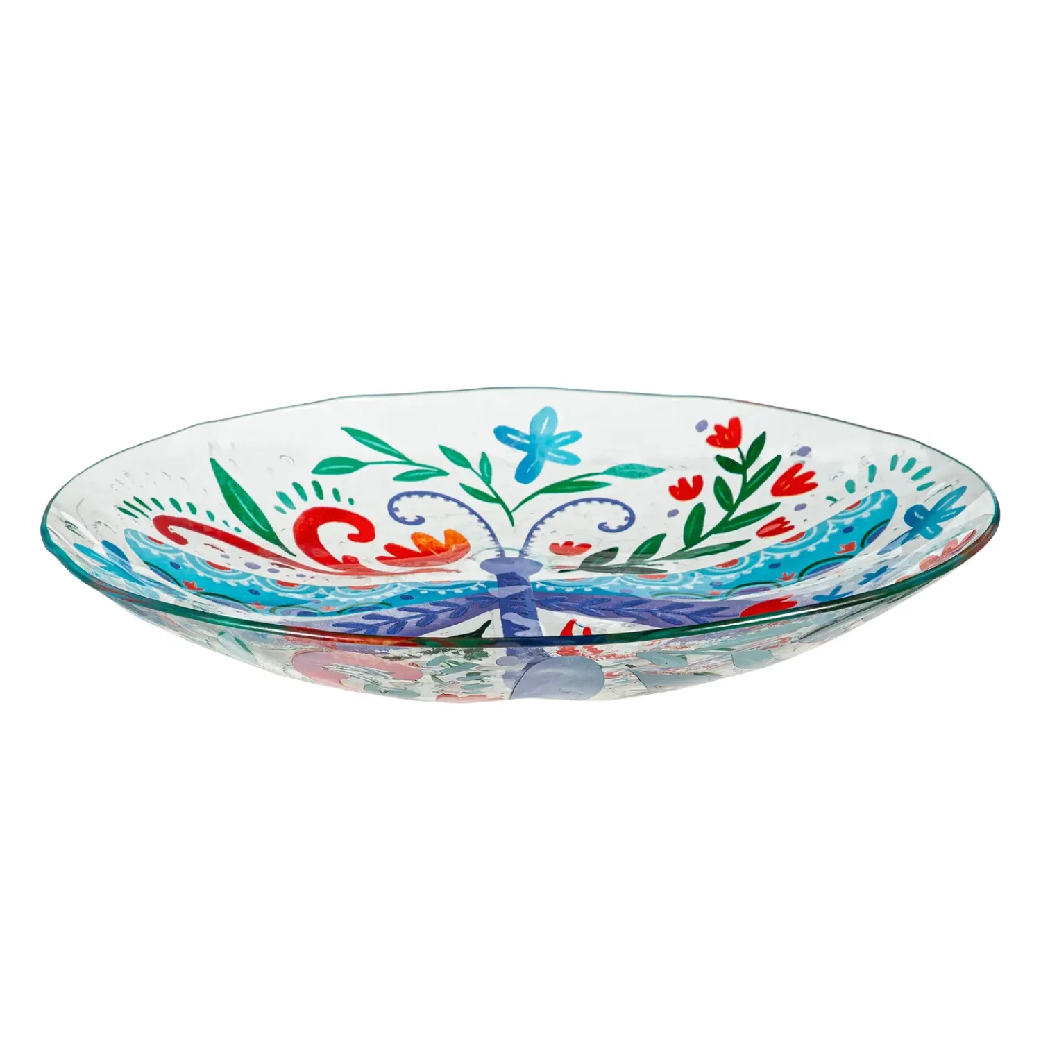 Plow & Hearth Birdbaths>18" Glass Folk Art Bird Bath, Dragonfly