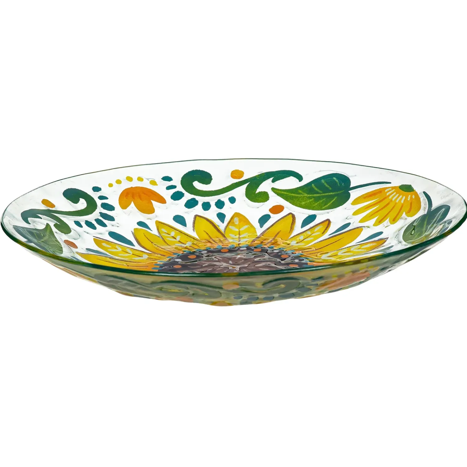 Plow & Hearth Birdbaths>18" Glass Folk Art Bird Bath, Sunflower