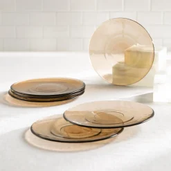 Plow & Hearth Plates & Platters>8" Glass Salad Plate, Set of 6, Sand