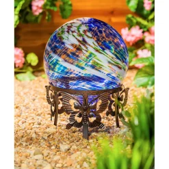 Plow & Hearth Gazing Balls>10" Glow in the Dark Glass Gazing Ball, Blue and Green