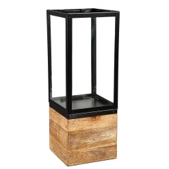 Plow & Hearth Candles & Lanterns>16" H Black Metal Lantern w Wood Base