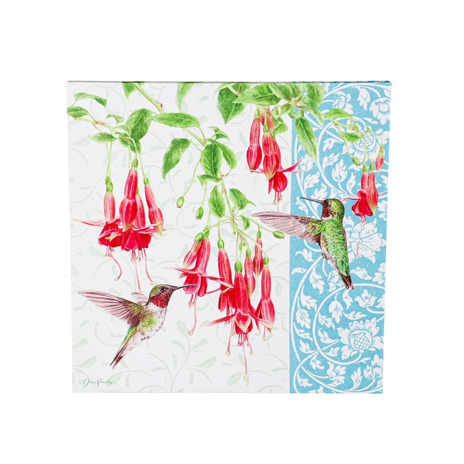 Plow & Hearth Wall Art>24" H x 24" L Outdoor Canvas, Fuschia and Hummingbird