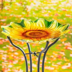 Plow & Hearth Birdbaths>18" Hand Painted and Embossed Shaped Bird Bath, Sunflower