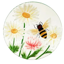 Plow & Hearth Birdbaths>18" Hand Painted Daisies & Bee Glass Bird Bath