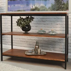 Plow & Hearth Desks & Console Tables|Bookshelves & Wall Shelves>30" High Three-Shelf Wood and Metal Bookcase/Console Chestnut