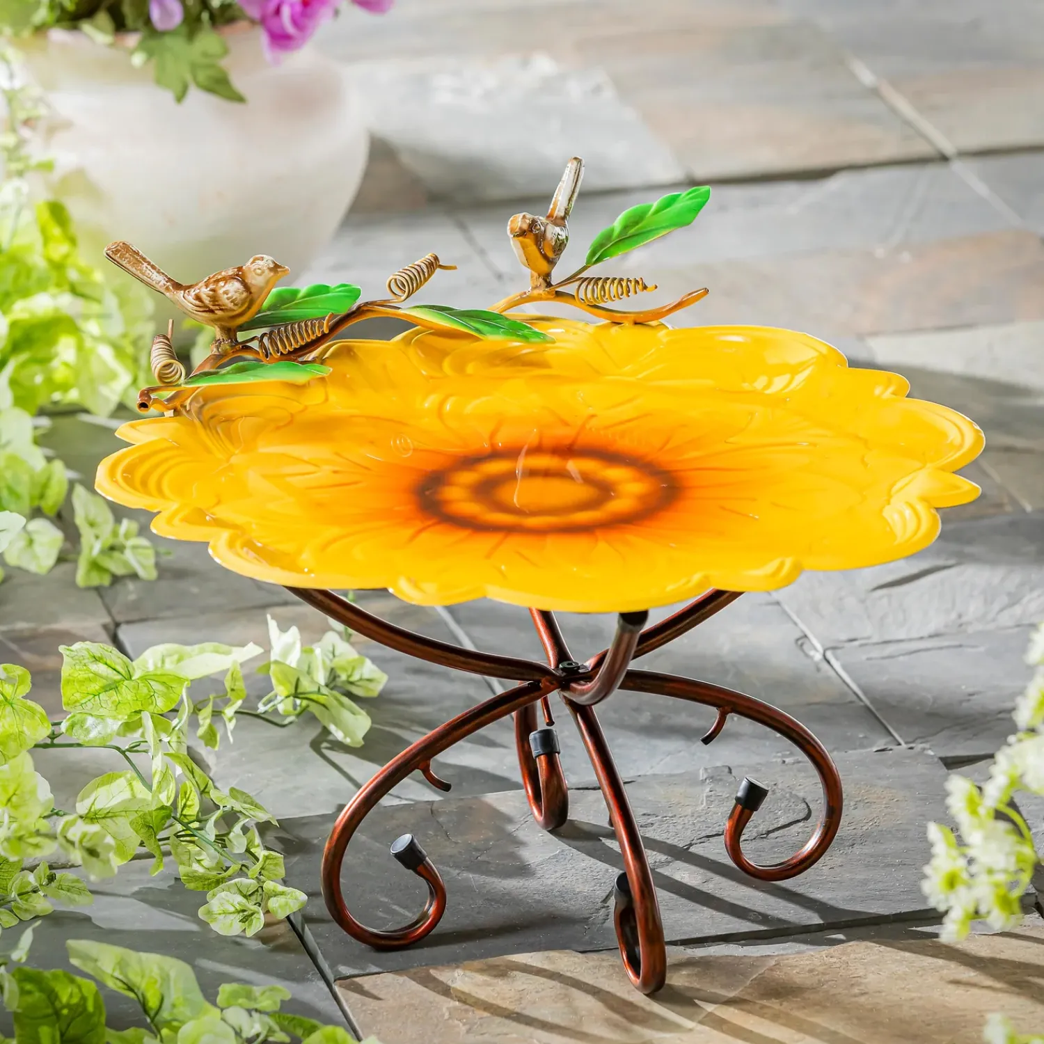 Plow & Hearth Birdbaths>17" Metal Sculpted Edge Bird Bath, Sunflower